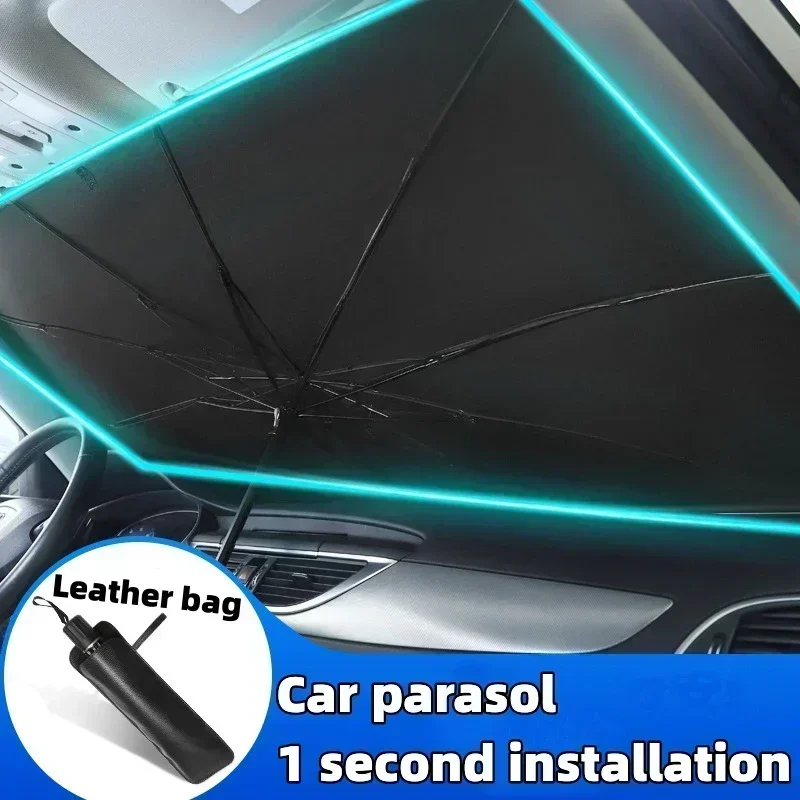 Windshield Sun Shade - 車用傘型サンシェード、フロントガラス用フロントカバー、折りたたみ式サンシェード、遮熱、携帯用、曲線型パラソル、自動車用カーブモデルシェード