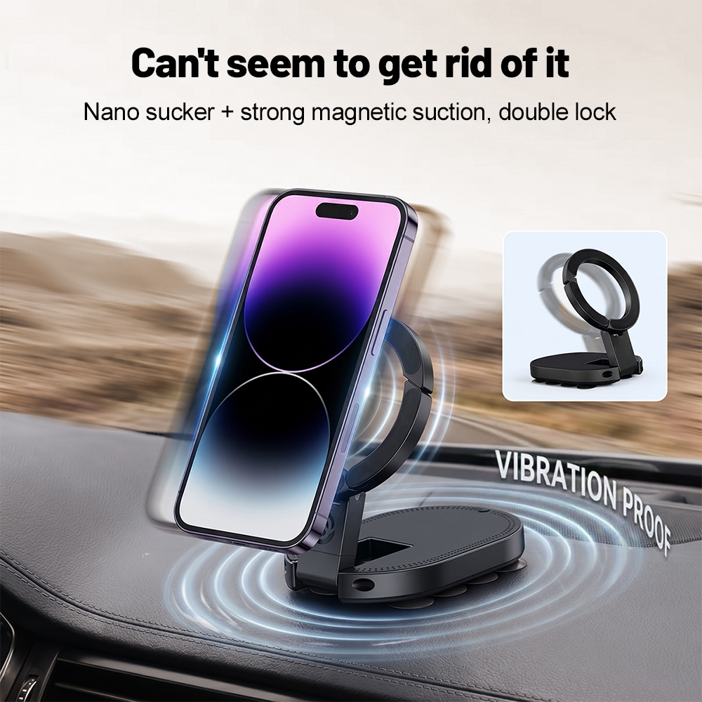 Car Cable Organizer - 360 ° 回転式3-in-1吸盤式マグネット携帯ホルダー 多角度調整可能 折りたたみ式マグネット携帯スタンド デスクトップブラケット