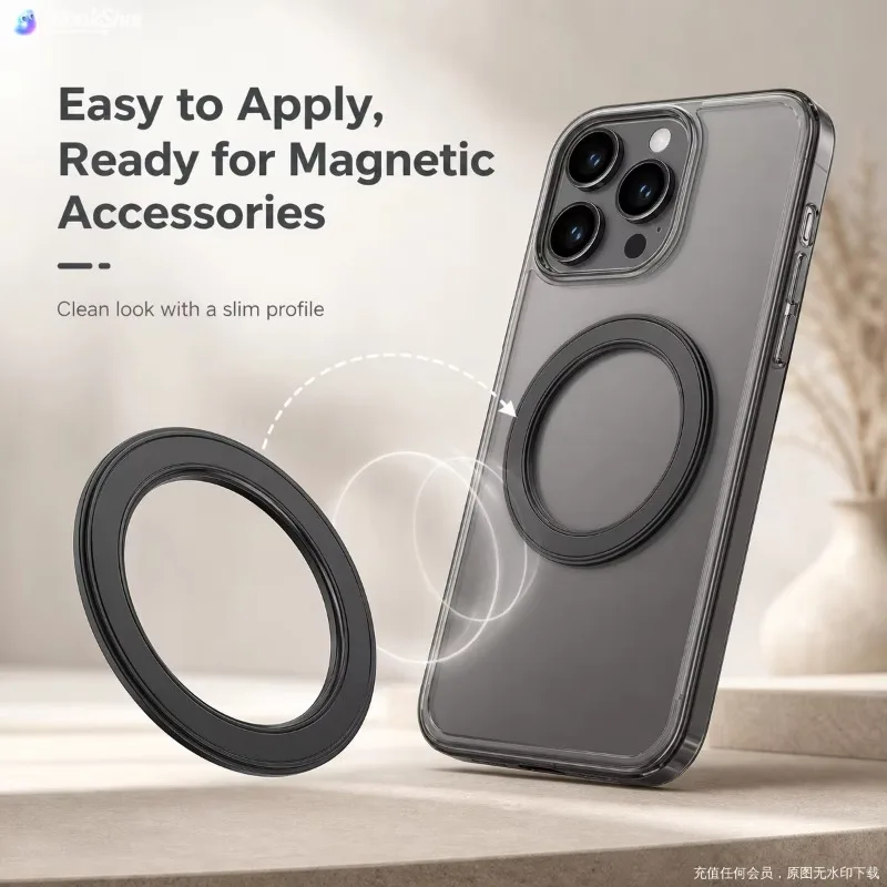 Car Phone Holder - MagSafe対応、強力磁石リング式スマートフォンホルダー。吸着式で壁や車のダッシュボードに取り付け可能。iPhone用。