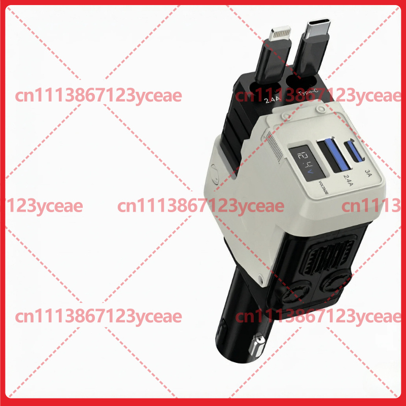 Car Charger - メカカーチャージャー 120W 超急速充電対応 車載用スマートフォン充電器 内蔵リトラクタブルケーブル デジタル表示