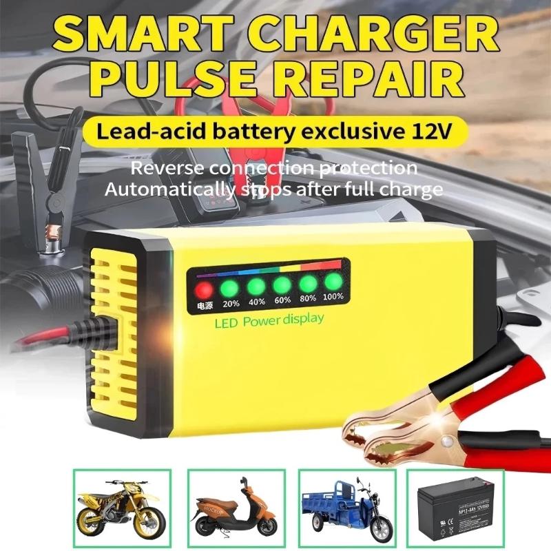 Car Charger - 12V 4AH～20AH対応 車載バッテリー充電器 220V電源、パルス充電機能付き、乾式・湿式鉛蓄電池対応、LEDディスプレイ、バイク・トラック用バッテリー充電器。