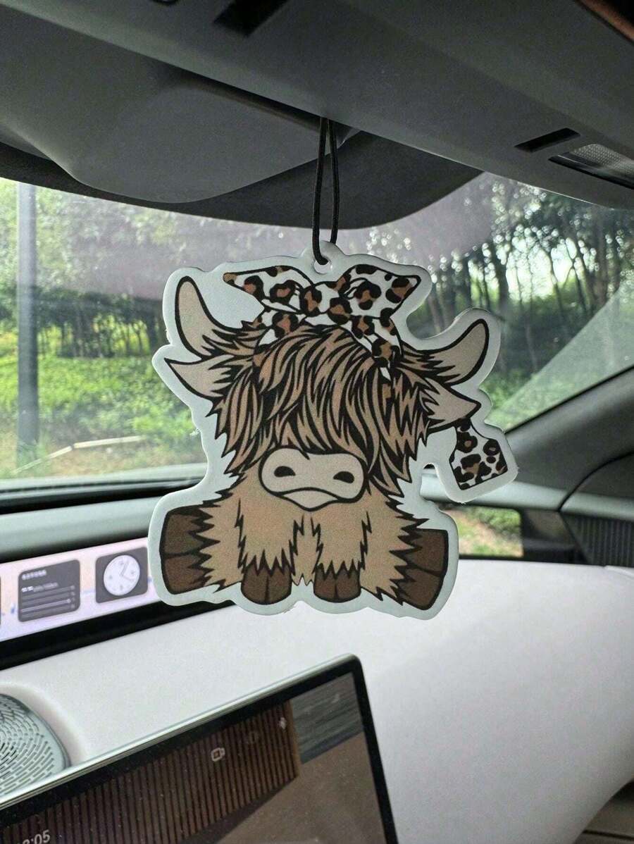 Car Air Freshener - 漫画風ハイランドカウ車用芳香剤、バックミラーインテリア用吊り下げ装飾